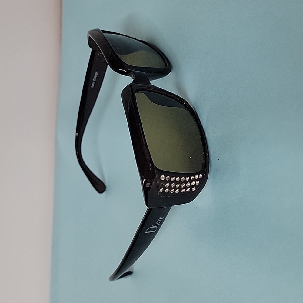 Designer Like Rhinestone Embellished Side Rectangular Sunglasses